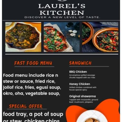 Why haven't you patronize laurel's Kitchen 🍝🥘🍟 for your best and affordable meal.
