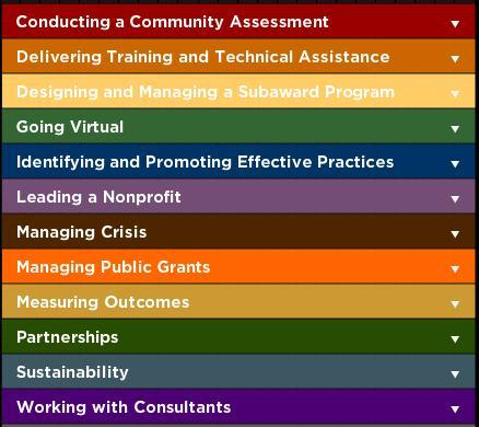17 Guidebooks and 47 eLearning modules to help strengthen nonprofit organizations. Source: Compassion Capital Fund