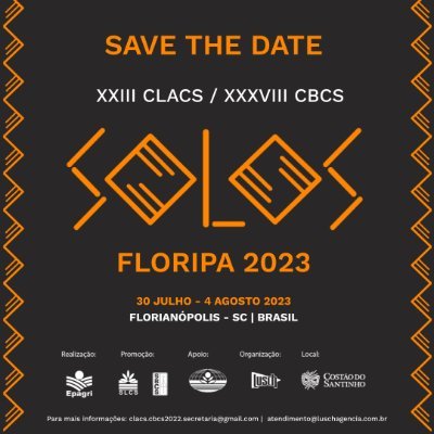 https://t.co/Gp3BZKdt2m 

XXIII Congresso Latino Americano de Ciência do Solo
XXXVIII Congresso Brasileiro de Ciência do Solo