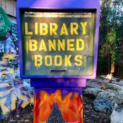 Just an old newspaper dispenser repurposed into a Little Free Banned Book Library. Lend a book! Borrow a book! Read a book! 🔥 📚 💜#bannedbooks #library