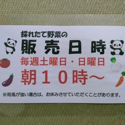 目の前の畑で採れた季節の新鮮な野菜を販売しています☆

採れたて新鮮野菜を買いたい方、収穫を体験したい方のための直売所です。

販売する野菜の情報、レシピなどをお知らせいたします。

販売日時など、詳しくは
↓↓↓↓↓