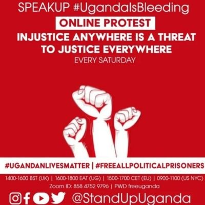 A call to Friends of Uganda & Ugandans allover the world to join our Online NONVIOLENT Protest every Saturday 2-4pmGMT-UK(5pm-Uganda🇺🇬) https://t.co/MgdHPZNQx