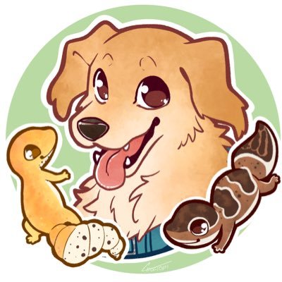 Golden retriever and two geckos