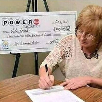 Hello I’m Julie Leach Powerball winner of $310.5Million I am donating to my people from the states and other countries. The Prize Patrol has been to every state