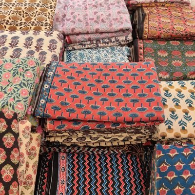 We manufacturer of Hand block Printed running Fabric, suits , dress material, etc.