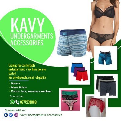 Kavy undergarments accessories. 
wholesale, retail of quality boxers, briefs -men. Cotton, lace, seamless knickers