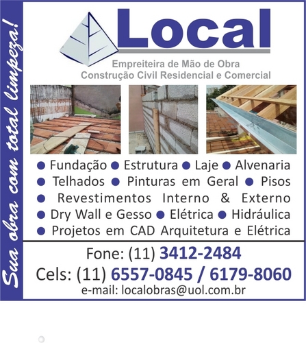 Atuamos no setor da construção civil oferecendo projetos e construções. Garantindo qualidade e entrega dentro do prazo.  
011 3412 2484 /011 6706 2448