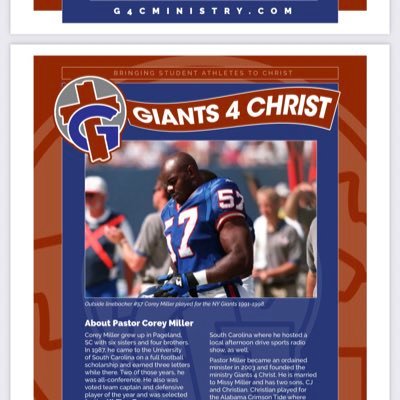 Former NY GIANTS LINEBACKER 1991-1998, Minnesota Vikings 1999-Hall of Fame GAMECOCKS linebacker 1987-1991. 2 time all independent LB and All time team! G4Christ