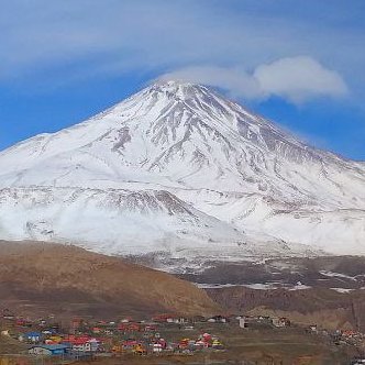 Mount_Damavand's profile picture. Mount Damavand is a potentially active stratovolcano,
the highest peak in Iran and the Middle East,
and the highest volcano in Asia, at an elevation of 5,609 mt