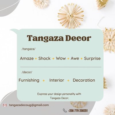 Tangaza Dèco is an online interior decor store. Designing ideal living spaces with vibrant, unique and yet affordable pieces. 📞/WhatsApp: 0779 250 251