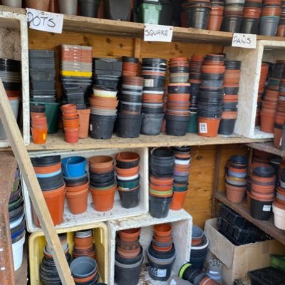 Plant Pot reuse scheme. Drop them off, I sort them, anyone is free to take as many pots as they want. 1 old woman trying to make a difference, 1 pot at a time