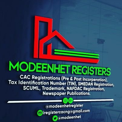 Contact Me for
➡️ CAC Registrations (Pre & Post Incorporation)
➡️ TIN 
➡️ SCUML 
➡️ TRADEMARK
➡️ SMEDAN 
➡️ NAFDAC Registration
➡️ Newspaper Publication