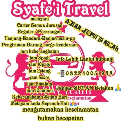 Driver Travel lintas kalsel
Tanjung-Bandara-Banjarmasin-pp
wa/Tlf 082240051938