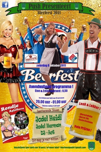 in oktober vinden de jaarlijkse Bierfeesten plaats op BHV Push. Senioren, verschillende acts, halve liters, veel gezelligheid.