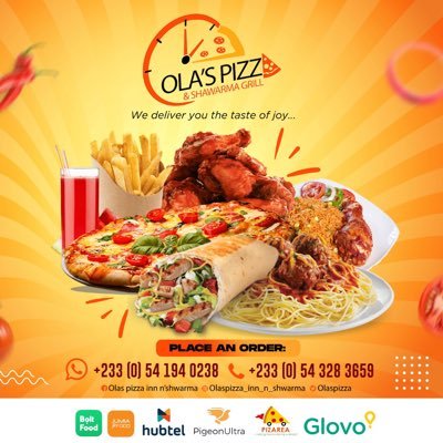 Chef- Pizza, Shawarma, cook & african dishes. Booking contact: olaspizzashawarmagrill019@gmail.com, or call GH+233541940238, USA +00 1 (732) 429-3474