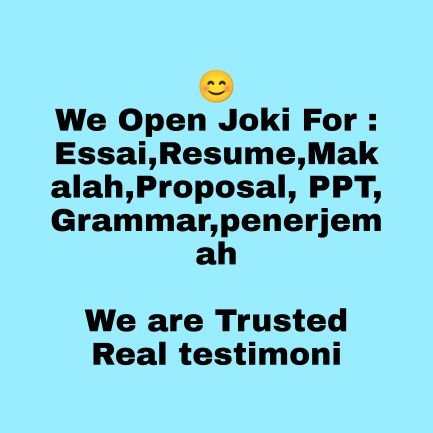 quenlish's profile picture. 🔆JOKI A THREAD🔆

Open Joki Komunikasi,B.Inggris,Hukum&Pertanian

Essai,Resume,Makalah,Proposal, PPT, Grammar,penerjemah Indo-Inggris/Inggris-Indo

Fast respon