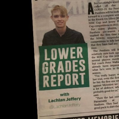 Lower grades reporter for The Western Weekender (@wwpenrith); Junior reps reporter for @penrithpanthers