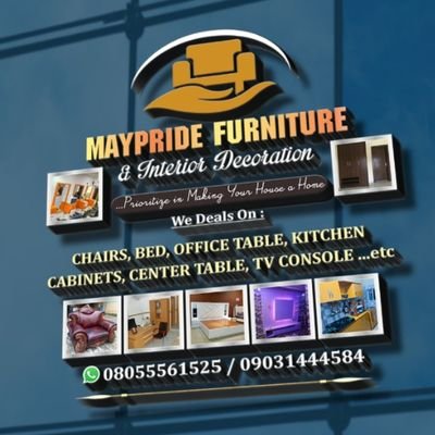 I deal with Bed, sofas, Tv shelves, kitchen cabinet, office table dining chair etc! you can visit my IG @Maypride_furniture 08055561525 09031444584