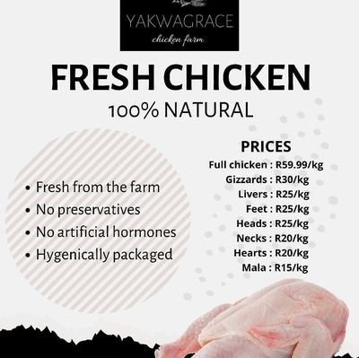 A Proudly South African Chicken farm

contact us admin@yakwagrace.co.za, sales@yakwagrace.co.za