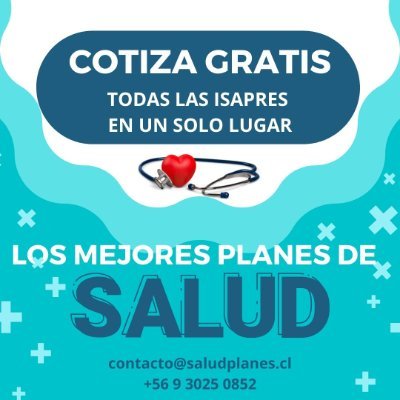 Asesoría gratuita e integral en planes de salud. 

Te ayudamos a elegir el mejor plan de salud, comparando todos los planes de todas las isapres. Gratis!!!