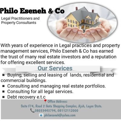 Legal practitioners and a property  consultant. We buy and sell , Management  of  properties and sales of property to whosoever is looking to buy a property