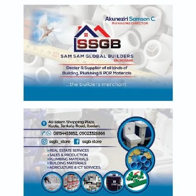 SSGBBuilders majors in Plumbing and POP Materials and POP Installation and Artworks, Real Estates etc 
From anywhere around the world connect with us110%🌐🏙🏗️