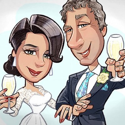 Custom Wedding Caricatures and Illustrations. Drawings produced from photos in the studio, or drawing live at your Wedding Reception.