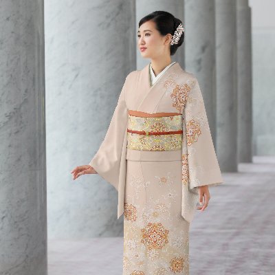 正絹　付下げ訪問着　長襦袢・ワンタッチ袋帯セット 正絹訪問着レンタル】10029 パールゴールド七宝地紋正絹訪問着