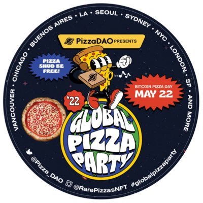 A Pizza Party to celebrate the first crypto transaction, decentralization, Web3 innovation, and Pizza! Francheesed by @Pizza_DAO.