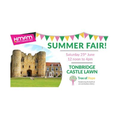 TOHSummerFair's profile picture. Tree of Hope Summer Fair 2022
25th June - Tonbridge Castle
FREE entry
Music & Entertainment
Food & Drink
https://t.co/m2WE8WqVd6