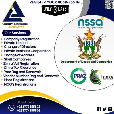 Company Registrations (PLD&PBC) Shelf Companies, Annual Returns,Praz New Reg and Renewals,Vendor Number and Zimra Tax Clearance,Vat and Qpds