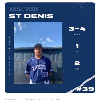HunterStDenis42's profile picture. 6’5” 215 lbs, 4.77 GPA, SAT:1460, Wow Factor-G’s Lions 2025 team, CIF/OF, Pitcher, 2025, @MaineBaseball Commit, hunterstdenis42@gmail.com