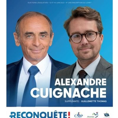 ZemmourLoiret's profile picture. Alexandre Cuignache, candidat Reconquête de la 4ème circo du Loiret @Reconquete_off , @Acuignache #Legislatives2022 @LiensZemmour