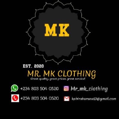 Old acc hacked.🙁
Mr MK clothing is a Home of quality fabrics and men fashion wears .👌
⚽️ 《HALA MADRID》
 🎓  B.U.K ALUMNUS