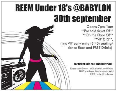 This is the official page of Maidstone's under 18's Reem which is held at Maidstone babylon. This is a stricly non alcohol event.