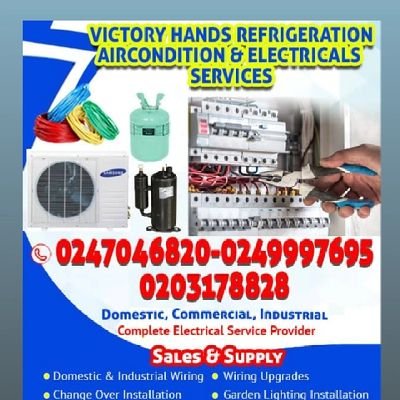 At Victory Hands Refrigeration Air condition and Electricals Services,we give you nothing but the best, we are at your service pls call.0247046820,0203178828.