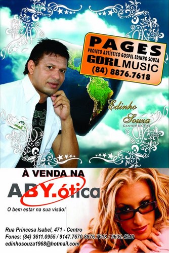 EDINHO SOUZA COMPOSITOR ASSOCIADO A O CLUBE DOS COMPOSITORES DO BRASIL DESDE 2OO8 , COM MUITOS LOUVORES GRAVADOS!!! NATAL RN!!
TWITTER @edinhosouza2