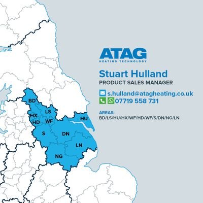 Product sales manager for Atag Heating Technology.
Covering: LS, BD, HX, HD, WF, HU, S, DN, NG, LN.

Mobile: 07719 558 731 
Email: s.hulland@atagheating.co.uk