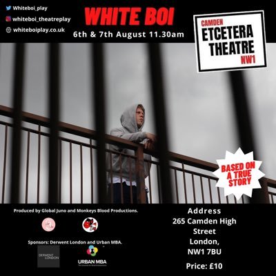 Redemptive true story of 14yr old ‘White Boi’ excluded from school and drawn into a world of gangs, knives and county lines. A new play from @monkeysbloodpix