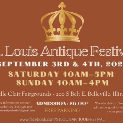 We are proud to bring you the MIDWEST'S PREMIER ANTIQUE FESTIVAL that will be held at the Belle-Clair Fairgrounds in Belleville, IL on September 3&4, 2022!!