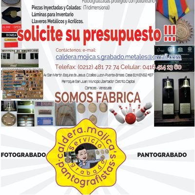 TRABAJOS URGENTES
PANTOGRAFISTAS al SERVICIO del grabado y FOTOGRABADO sobre METAL. PLANAS, circulares, bolígrafo, MEDALLAS, pvc....
Av. San Martín, Capuchinos.