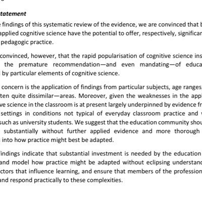 ThatEEFreview's profile picture. Tweeting Perry, T et al (2021). Cognitive Science in the Classroom. London: Education Endowment Foundation (EEF), p.264. Not affiliated.