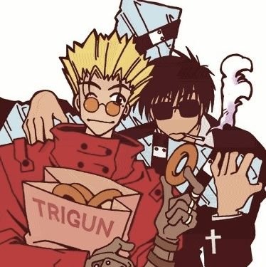 dedicated to vash the stampede and nicholas d. wolfwood from #trigun! NOT SPOILER-FREE! MANGA & ANIME 🍩🐺 made with @GimmickBots / proship do not interact
