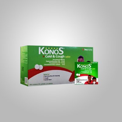 KONOS is used to treat the symptoms of the common cold and flu, including fever, headache, nasal congestion, coughing, and sneezing.