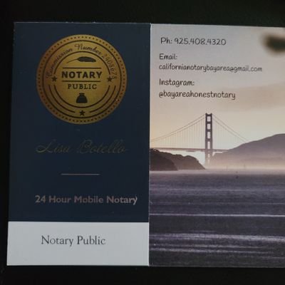 Northern California, East Bay Area 24 hour mobile Notary Public. Travel fees vary.