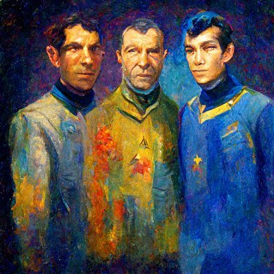 Claude Monet paints the titles of Star Trek episodes, as imagined by Midjourney AI.