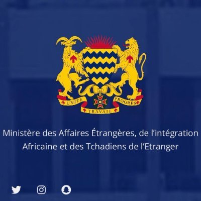 Compte twitter officiel du Ministère des Affaires Étrangères du Tchad 🇹🇩
Official account of the Ministry of Foreign Affairs of Chad 🇹🇩.
خارجية تشاد 🇹🇩