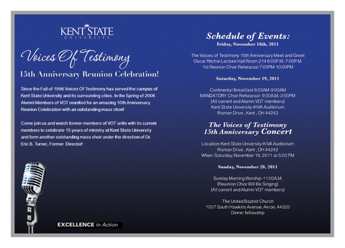 Kent State Voices of Testimony Gospel Choir twitter page.
Updates on VOT events & rehearsals, words of encouragement & more.
Follow VOT as we follow Christ!