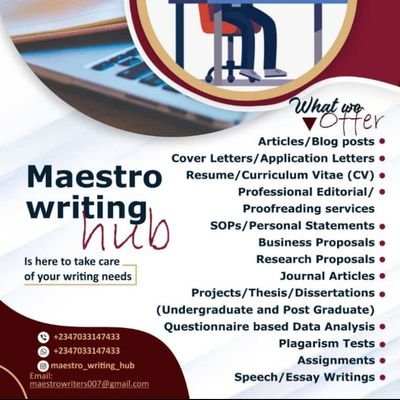 I provide professional writing services per excellence
📍CV/Cover letters
📍SOPs
📍Business Proposals
📍Projects/Thesis
📍Articles/Blog posts
📍Proofreading,etc