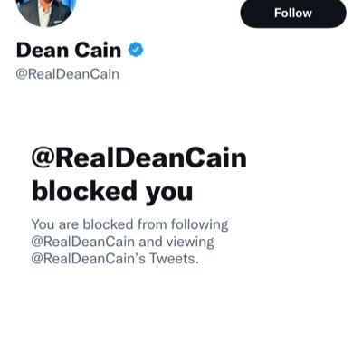 Blocked by @RudyGiuliani and @RealDeanCain and @RealJamesWoods…and @JennaEllisEsq, @dbongino, @JeffClarkUS and @KariLake and @RogerJStoneJr